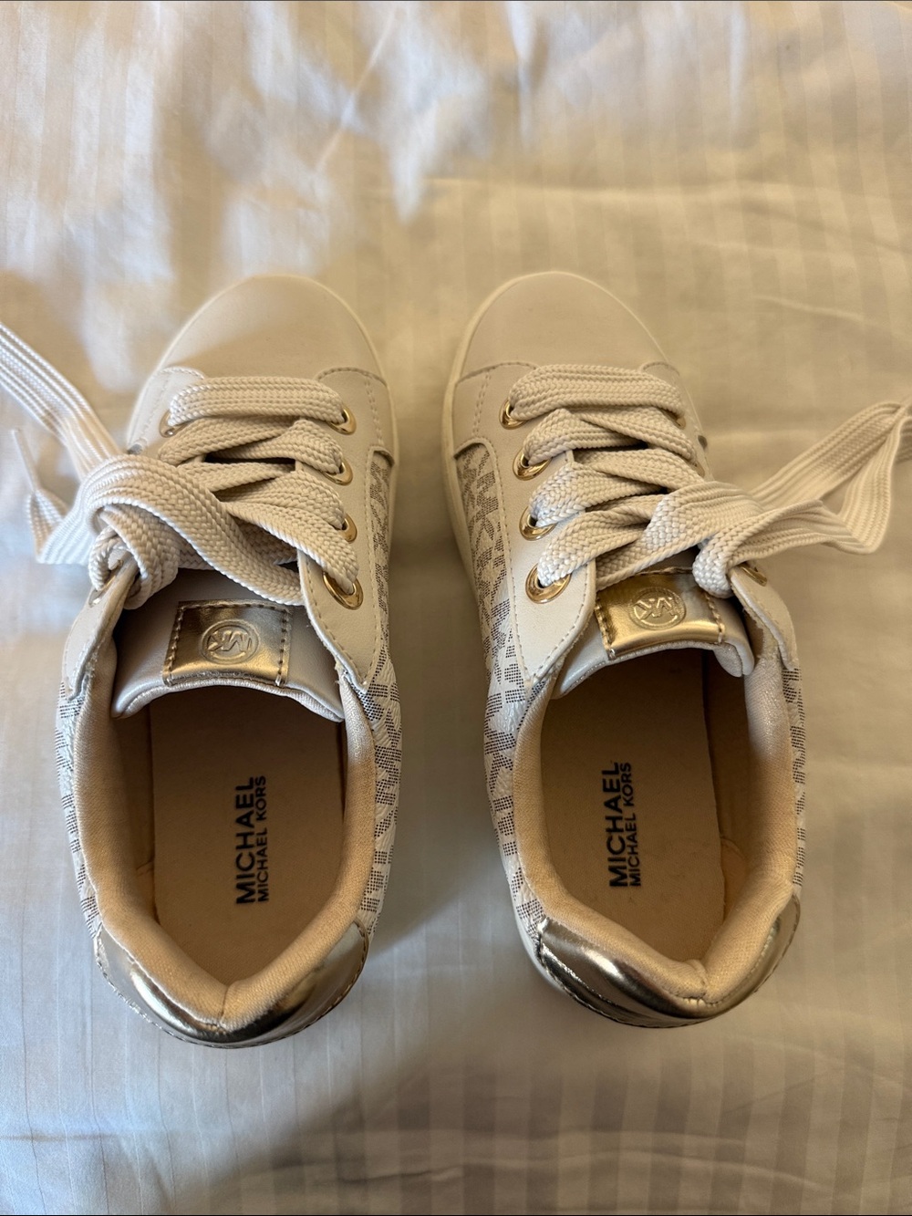 Michael Kors Cream Sneakers with Gold Accents - Kids